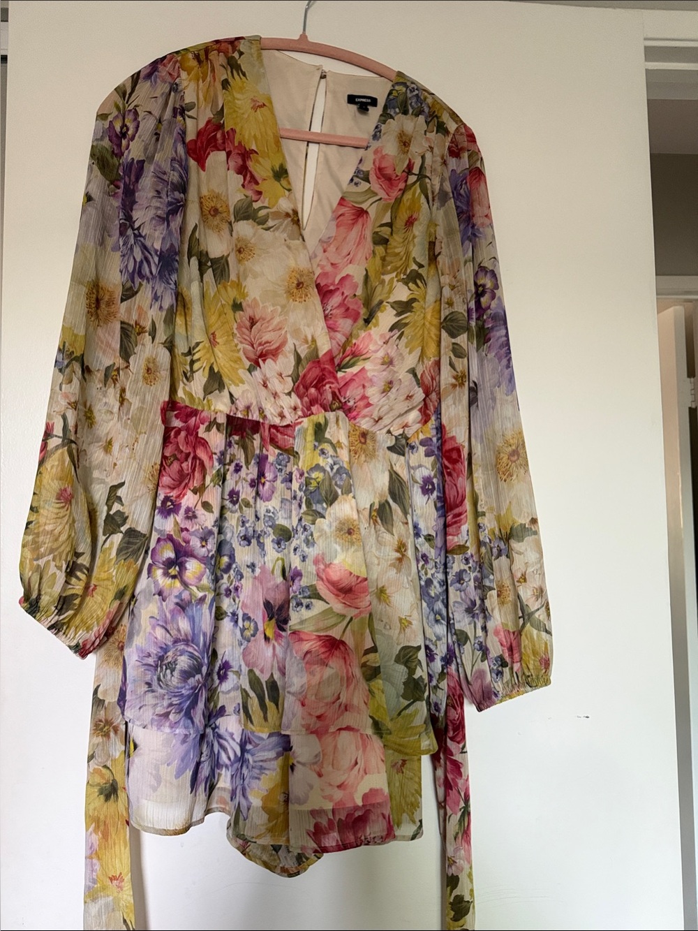 Express Floral Mini Dress in Pink, Purple, Yellow and Green